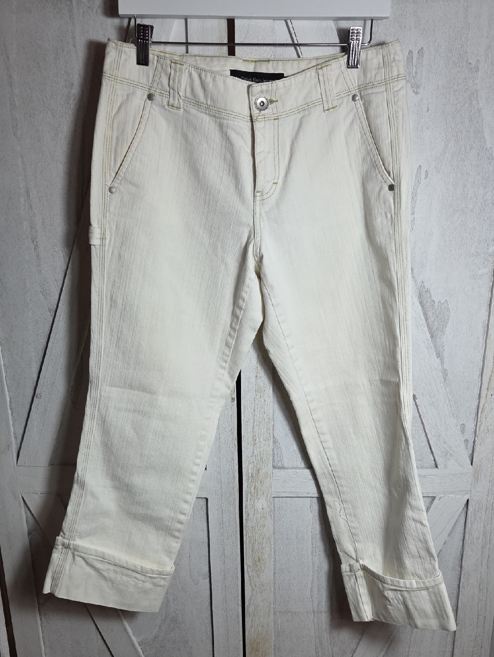 Calvin Klein White Cuffed Cropped Jeans Size 8